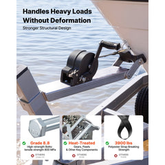VEVOR Boat Winch, 1600 lbs Hand Winch, Heavy Duty Manual Rope Crank with 20ft Orange Polyester Strap, Portable Two-Way