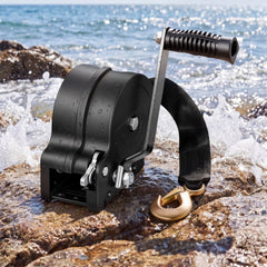VEVOR Boat Winch, 1600 lbs Hand Winch, Heavy Duty Manual Rope Crank with 20ft Orange Polyester Strap, Portable Two-Way