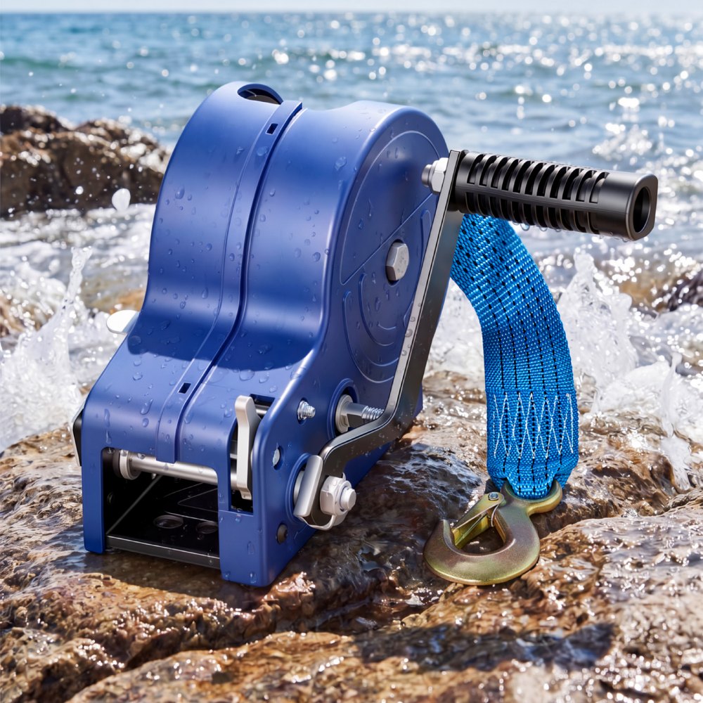 VEVOR Boat Winch, 3500 lbs Hand Winch, Heavy Duty Manual Rope Crank with 20ft Gray-Black Polyester Strap, Portable