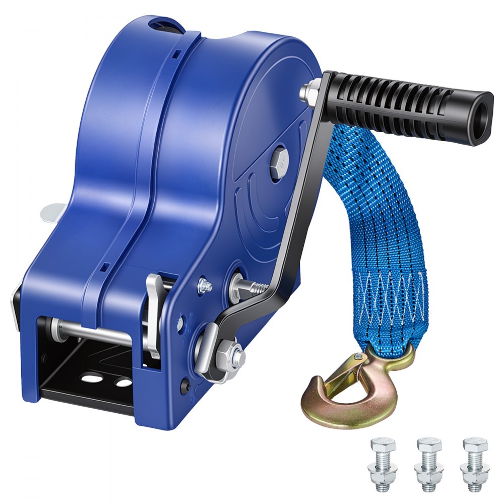 VEVOR Boat Winch, 3500 lbs Hand Winch, Heavy Duty Manual Rope Crank with 20ft Gray-Black Polyester Strap, Portable