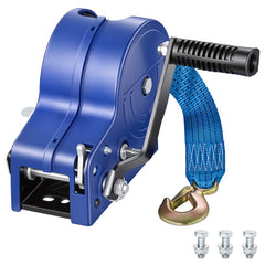 VEVOR Boat Winch, 3500 lbs Hand Winch, Heavy Duty Manual Rope Crank with 20ft Gray-Black Polyester Strap, Portable