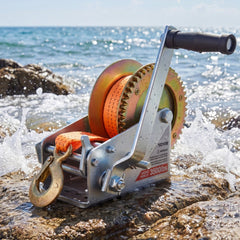 VEVOR Boat Winch, 3500 lbs Hand Winch, Heavy Duty Manual Rope Crank with 20ft Orange Polyester Strap, Portable Two-Way