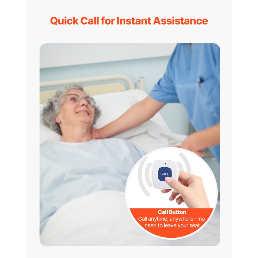 VEVOR Early Alert Bed Alarm System, Wireless Bed Sensor Pad with Call Button & Pager, Pre-Alert Safety Bed Alarms and