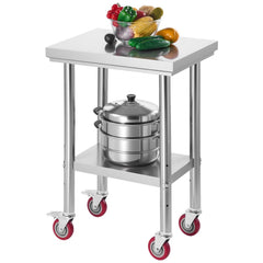 VEVOR Stainless Steel Table, 24 x 18 Inches Food Prep Worktable with Wheels, Kitchen Prep Table with Adjustable