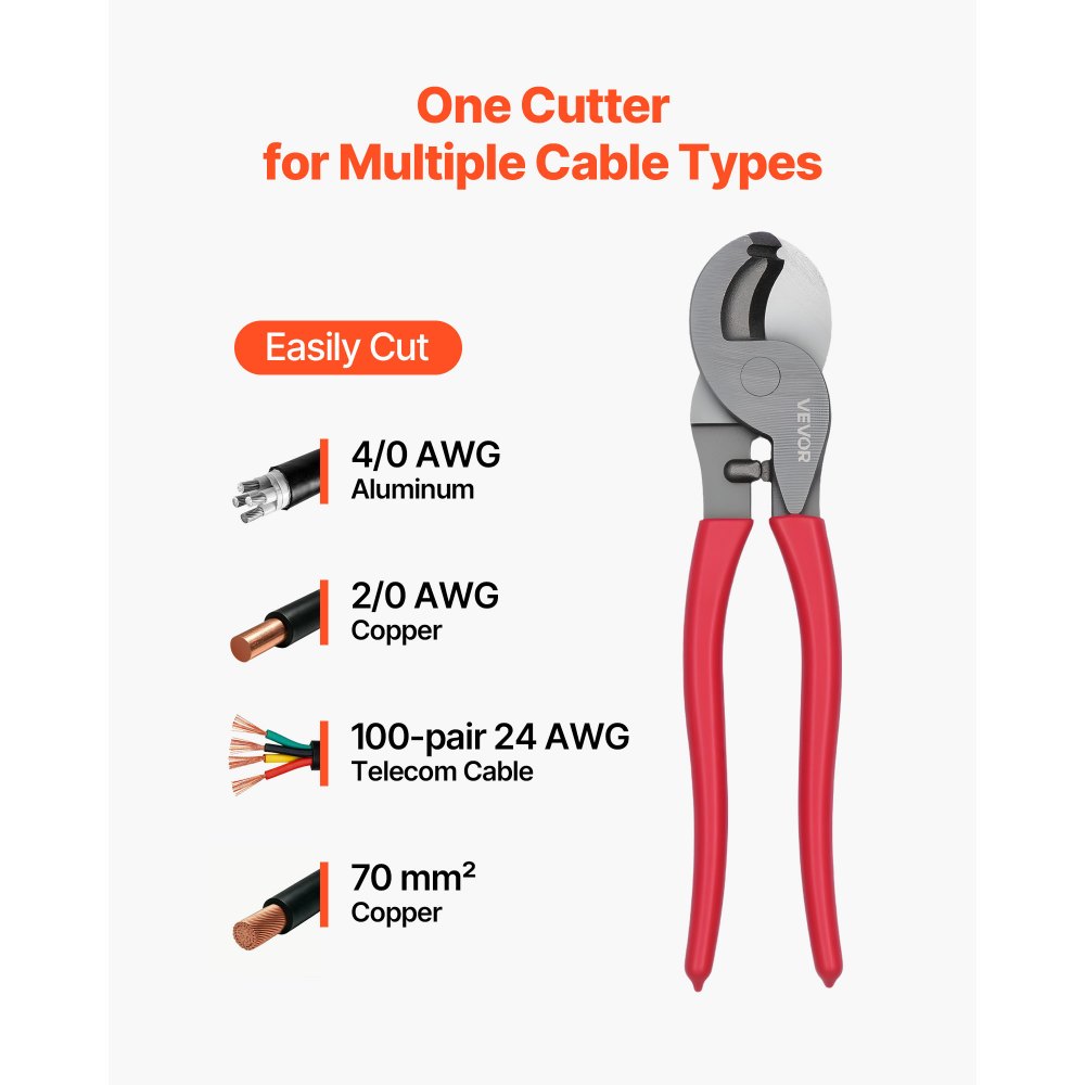 VEVOR High Leverage Cable Cutter, 9-1/4 in Compact, Forged Blades and PVC-Coated Handles, Heavy Duty Cable Cutting