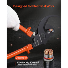 VEVOR Ratcheting Cable Cutter, Spring Steel Blades with PVC-Coated Handles, Quick-Release Button, Heavy Duty Ratchet