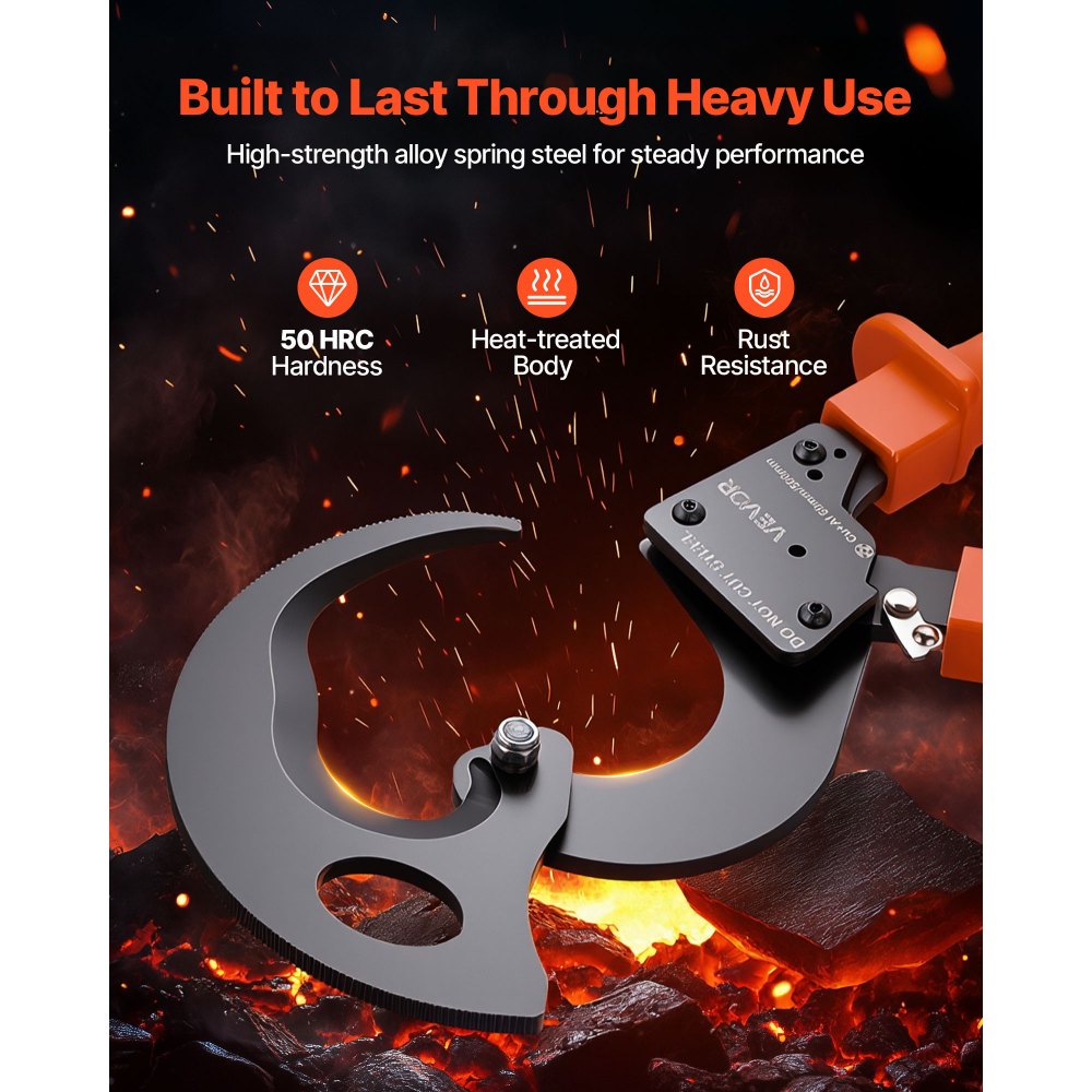 VEVOR Ratcheting Cable Cutter, Spring Steel Blades with PVC-Coated Handles, Quick-Release Button, Heavy Duty Ratchet