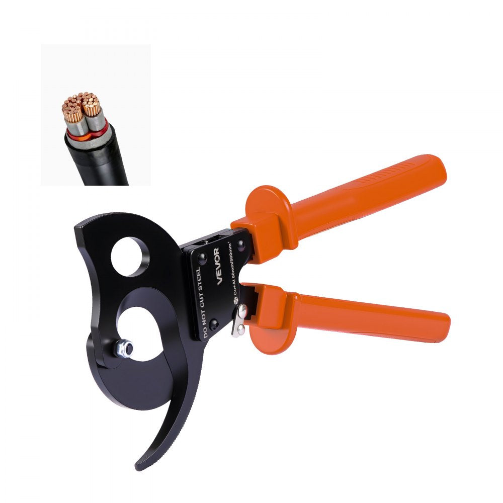 VEVOR Ratcheting Cable Cutter, Spring Steel Blades with PVC-Coated Handles, Quick-Release Button, Heavy Duty Ratchet