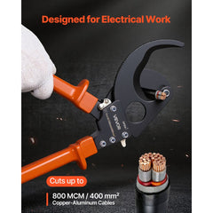 VEVOR Ratcheting Cable Cutter, Spring Steel Blades with PVC-Coated Handles, Quick-Release Button, Heavy Duty Ratchet