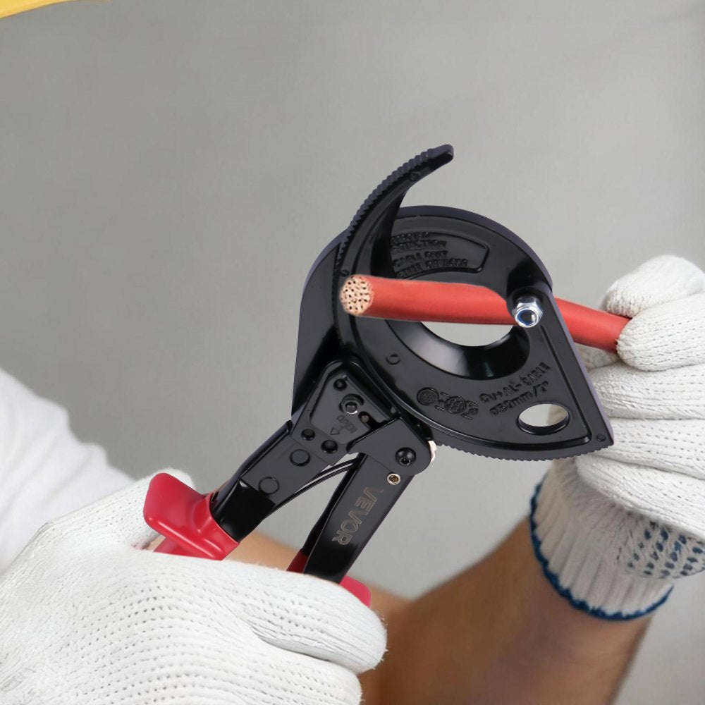 VEVOR Ratcheting Cable Cutter, Spring Steel Blades with Insulated Handles, Quick-Release Button, Heavy Duty Ratchet