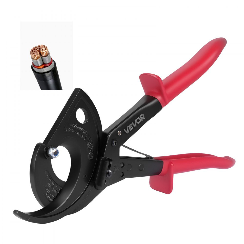 VEVOR Ratcheting Cable Cutter, Spring Steel Blades with Insulated Handles, Quick-Release Button, Heavy Duty Ratchet