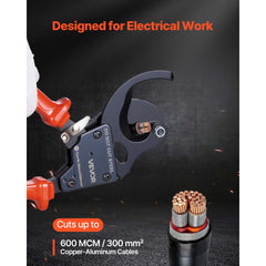 VEVOR Ratcheting Cable Cutter, Spring Steel Blades with PVC-Coated Handles, Quick-Release Button, Heavy Duty Ratchet