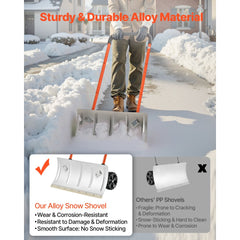 VEVOR Snow Pusher Shovel with Wheels, 24 in Wheeled Snowplow Shovel with Bi-Directional Angled Blade & 90 Degree