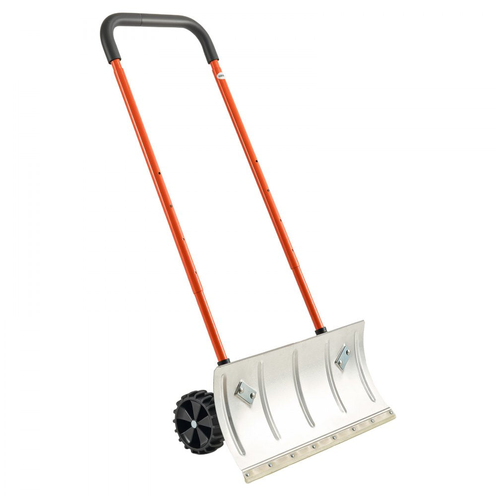 VEVOR Snow Pusher Shovel with Wheels, 24 in Wheeled Snowplow Shovel with Bi-Directional Angled Blade & 90 Degree