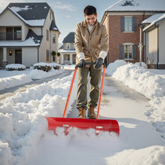 VEVOR Snow Pusher Shovel with Wheels, 37.8 in Wheeled Snowplow Shovel with Bi-Directional Angled Blade & 90° Adjustable