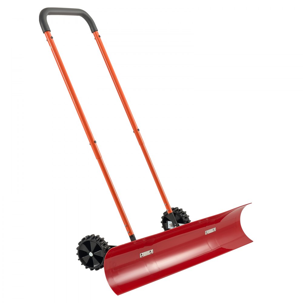 VEVOR Snow Pusher Shovel with Wheels, 37.8 in Wheeled Snowplow Shovel with Bi-Directional Angled Blade & 90° Adjustable