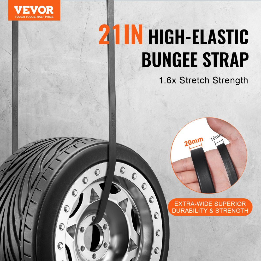 VEVOR 50 Piece Flat Bungee Cord, 19.8 mm Heavy Duty Bungee Straps with Steel S-Hooks, 21" Elastic Bungee Rope for