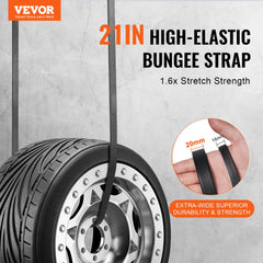 VEVOR 50 Piece Flat Bungee Cord, 19.8 mm Heavy Duty Bungee Straps with Steel S-Hooks, 21" Elastic Bungee Rope for