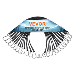 VEVOR 50 Piece Flat Bungee Cord, 19.8 mm Heavy Duty Bungee Straps with Steel S-Hooks, 21" Elastic Bungee Rope for