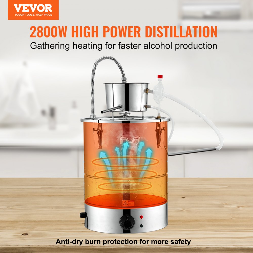VEVOR Alcohol Still, 15 Gal 50L Water Alcohol Distiller, Home Distillery Kit include Stainless Steel Tube & Pump &