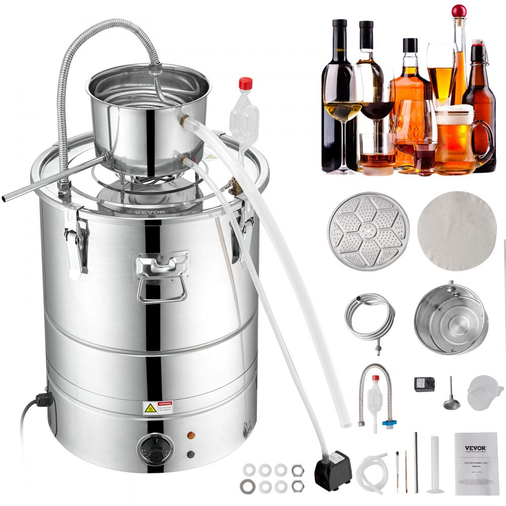 VEVOR Alcohol Still, 15 Gal 50L Water Alcohol Distiller, Home Distillery Kit include Stainless Steel Tube & Pump &