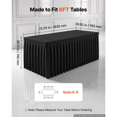 VEVOR Spandex Tablecloth with Skirt, 6 ft Rectangular Covers, 2 Pack, Black, for Party Wedding Banquet Festival, Washable, Reusable, One-Piece, Tight, Fitted Table Cloth with Pleated Skirt | VEVOR US