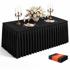 VEVOR Spandex Tablecloth with Skirt, 6 ft Rectangular Covers, 2 Pack, Black, for Party Wedding Banquet Festival, Washable, Reusable, One-Piece, Tight, Fitted Table Cloth with Pleated Skirt | VEVOR US