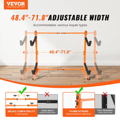 VEVOR Freestanding Kayak Storage Rack, Kayak Stand for 2 Kayak Canoe Paddleboard, Heavy-duty Steel Kayak Hanger Holder
