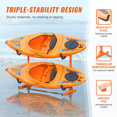 VEVOR Freestanding Kayak Storage Rack, Kayak Stand for 2 Kayak Canoe Paddleboard, Heavy-duty Steel Kayak Hanger Holder