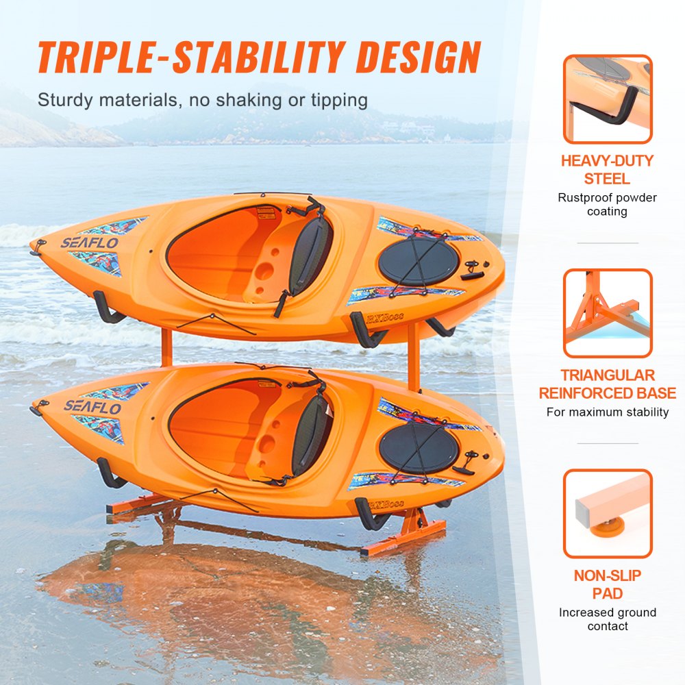 VEVOR Freestanding Kayak Storage Rack, Kayak Stand for 4 Kayak Canoe Paddleboard, Heavy-duty Steel Kayak Hanger Holder