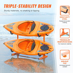VEVOR Freestanding Kayak Storage Rack, Kayak Stand for 4 Kayak Canoe Paddleboard, Heavy-duty Steel Kayak Hanger Holder