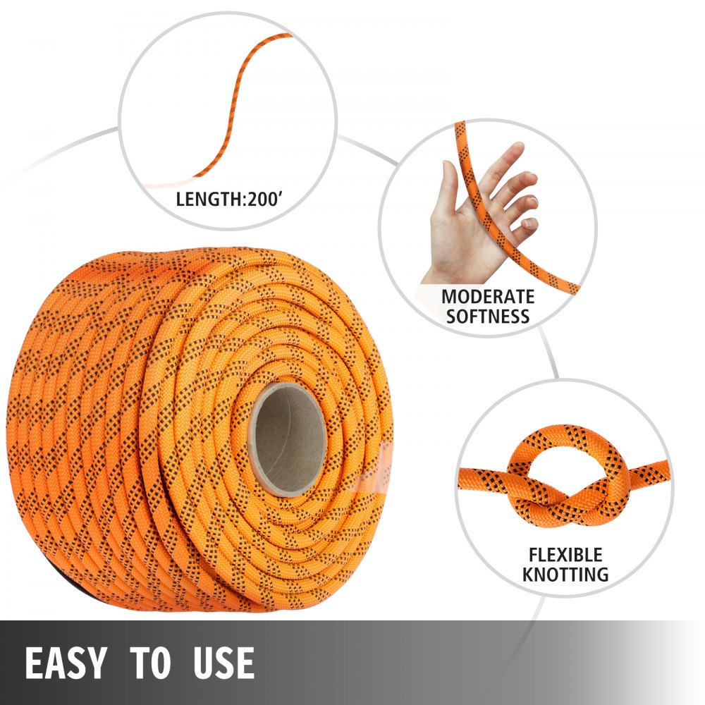 Polyester Rope 7/16" x 200', Load and Pulling Rope, 8400lbs Breaking Strength (Not suitable for rocking climbing