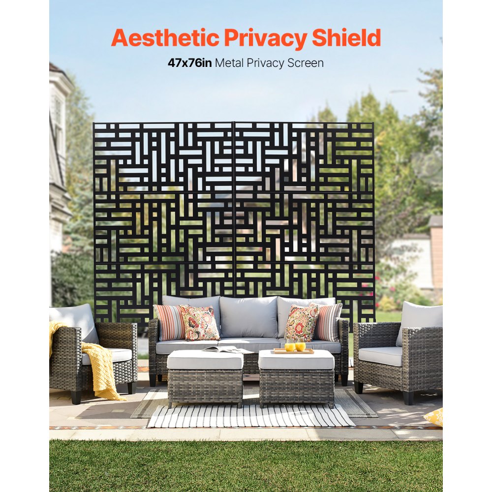 VEVOR Metal Privacy Screen, 47" W x 76" H, Outdoor Privacy Screens 3-Panel, Freestanding Outdoor Divider with Stand