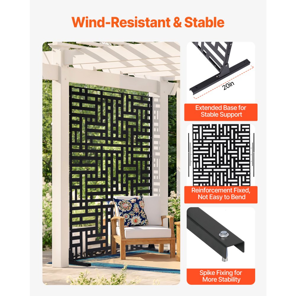 VEVOR Metal Privacy Screen, 47" W x 76" H, Outdoor Privacy Screens 3-Panel, Freestanding Outdoor Divider with Stand