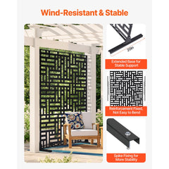 VEVOR Metal Privacy Screen, 47" W x 76" H, Outdoor Privacy Screens 3-Panel, Freestanding Outdoor Divider with Stand
