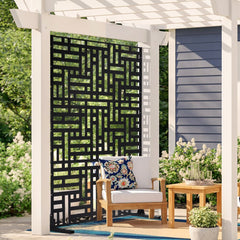 VEVOR Metal Privacy Screen, 47" W x 76" H, Outdoor Privacy Screens 3-Panel, Freestanding Outdoor Divider with Stand