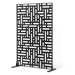VEVOR Metal Privacy Screen, 47" W x 76" H, Outdoor Privacy Screens 3-Panel, Freestanding Outdoor Divider with Stand