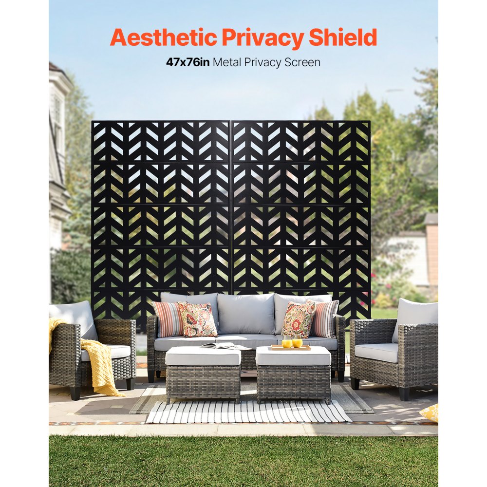 VEVOR Metal Privacy Screen, 47" W x 72" H, Outdoor Privacy Screens 5-Panel, Freestanding Outdoor Divider with Stand
