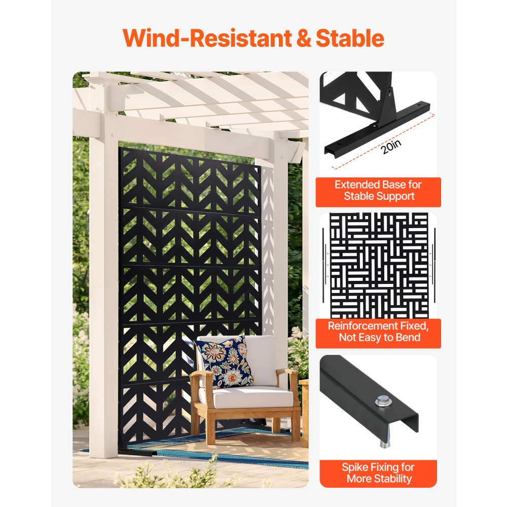 VEVOR Metal Privacy Screen, 47" W x 72" H, Outdoor Privacy Screens 5-Panel, Freestanding Outdoor Divider with Stand