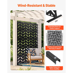 VEVOR Metal Privacy Screen, 47" W x 72" H, Outdoor Privacy Screens 5-Panel, Freestanding Outdoor Divider with Stand