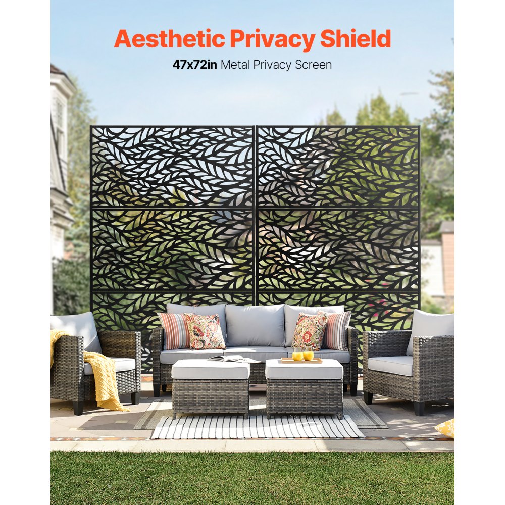 VEVOR Metal Privacy Screen, 47" W x 72" H, Outdoor Privacy Screens & Panels, Freestanding Outdoor Divider with Stand