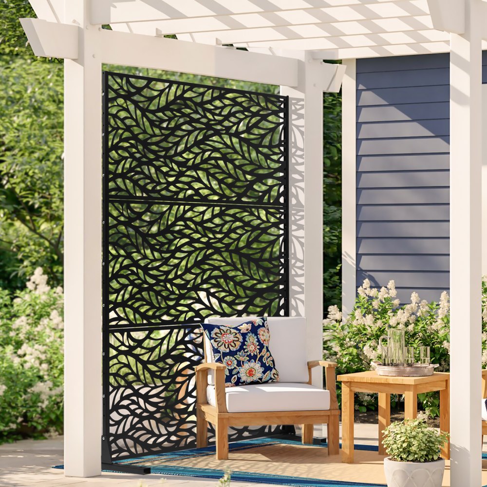 VEVOR Metal Privacy Screen, 47" W x 72" H, Outdoor Privacy Screens & Panels, Freestanding Outdoor Divider with Stand