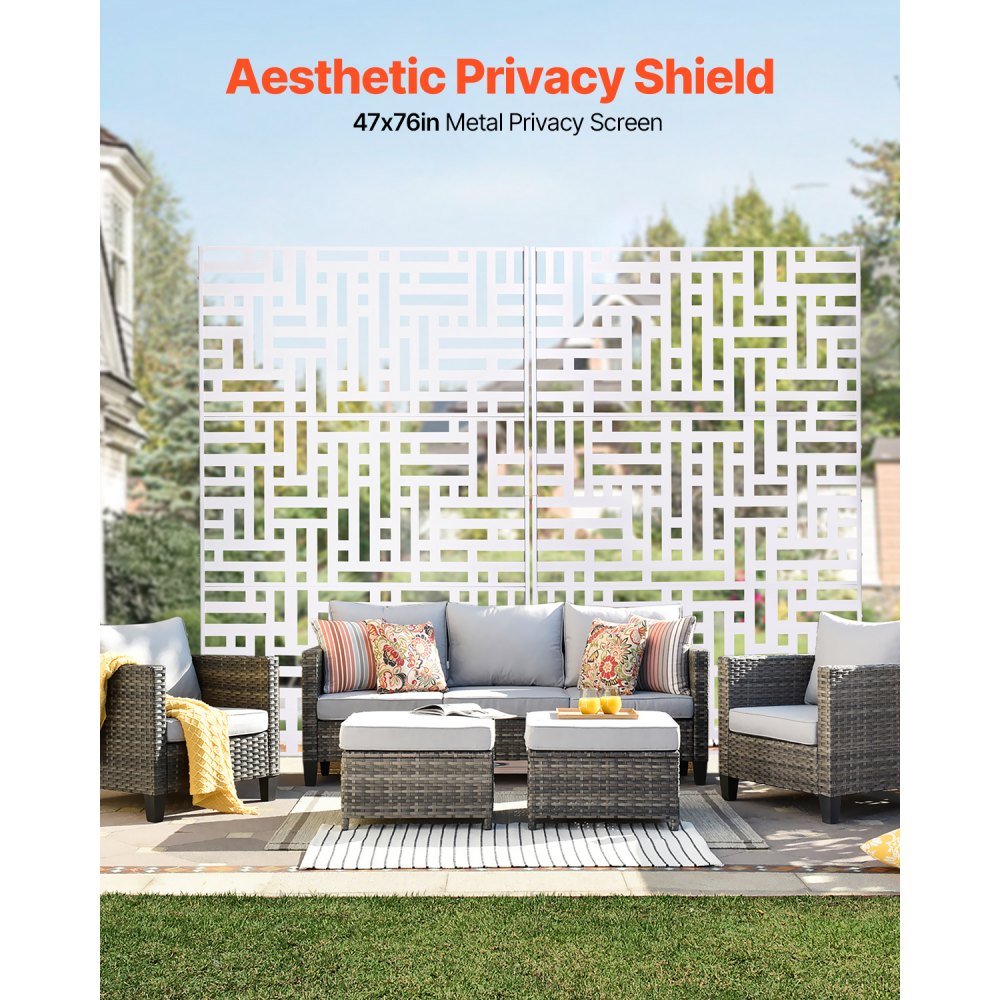VEVOR Metal Privacy Screen, 47" W x 76" H Outdoor Privacy Screens 3-Panel, Freestanding Outdoor Divider with Stand