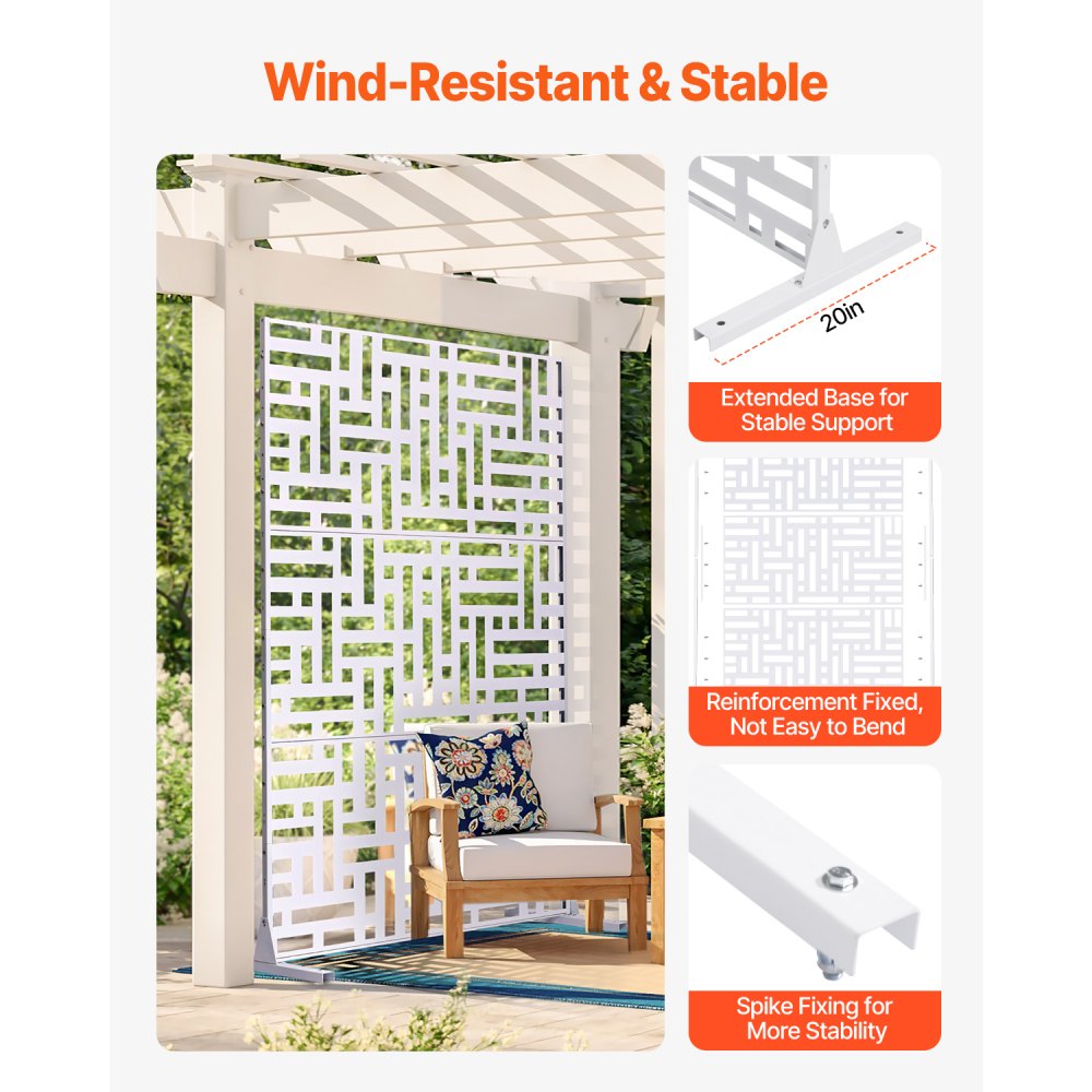 VEVOR Metal Privacy Screen, 47" W x 76" H Outdoor Privacy Screens 3-Panel, Freestanding Outdoor Divider with Stand