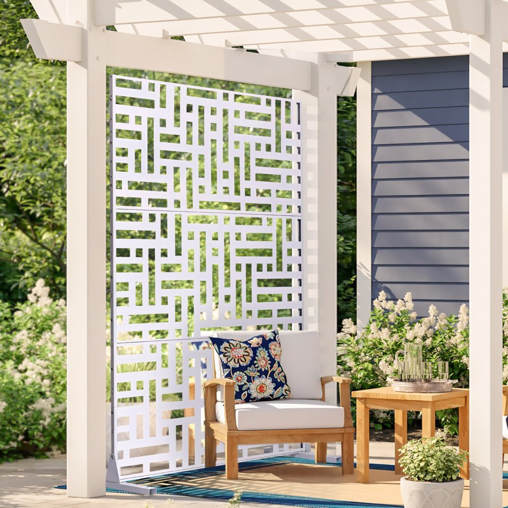VEVOR Metal Privacy Screen, 47" W x 76" H Outdoor Privacy Screens 3-Panel, Freestanding Outdoor Divider with Stand