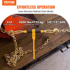 VEVOR Chain and Binder Kit, 3/8"-1/2" Ratchet Load Binders 9200 lbs Working Load Limit, 3/8" x 10' G80 Chains with Grab