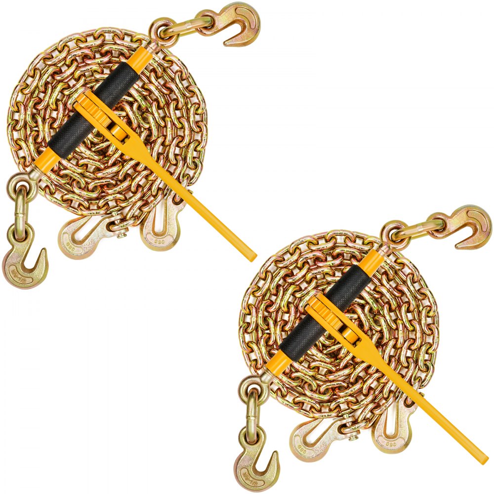 VEVOR Chain and Binder Kit, 3/8"-1/2" Ratchet Load Binders 9200 lbs Working Load Limit, 3/8" x 10' G80 Chains with Grab