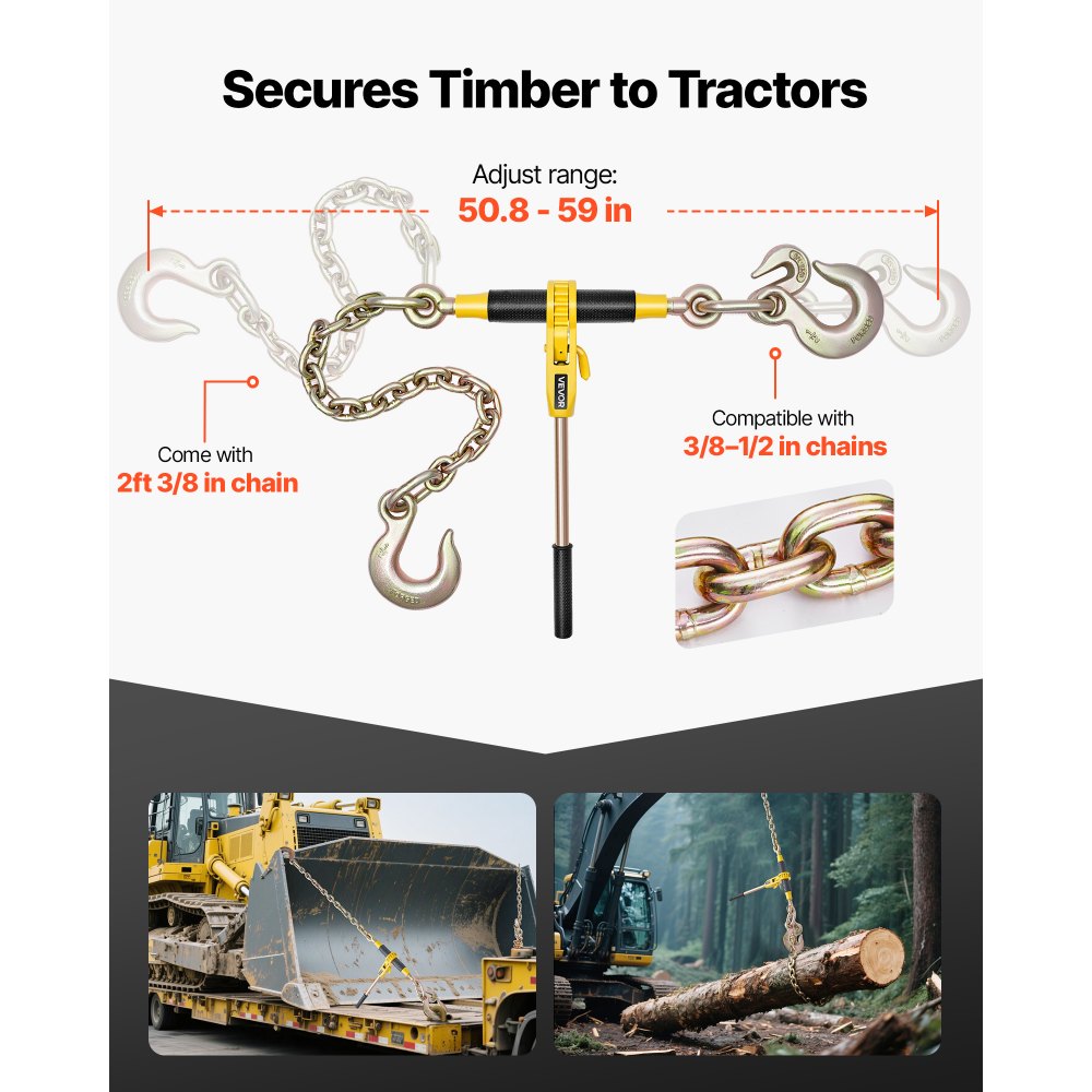 VEVOR Ratchet Chain Binder, 9200 lbs Working Load, Chain Binders Compatible with 3/8 in - 1/2 in Chains, Heavy Duty