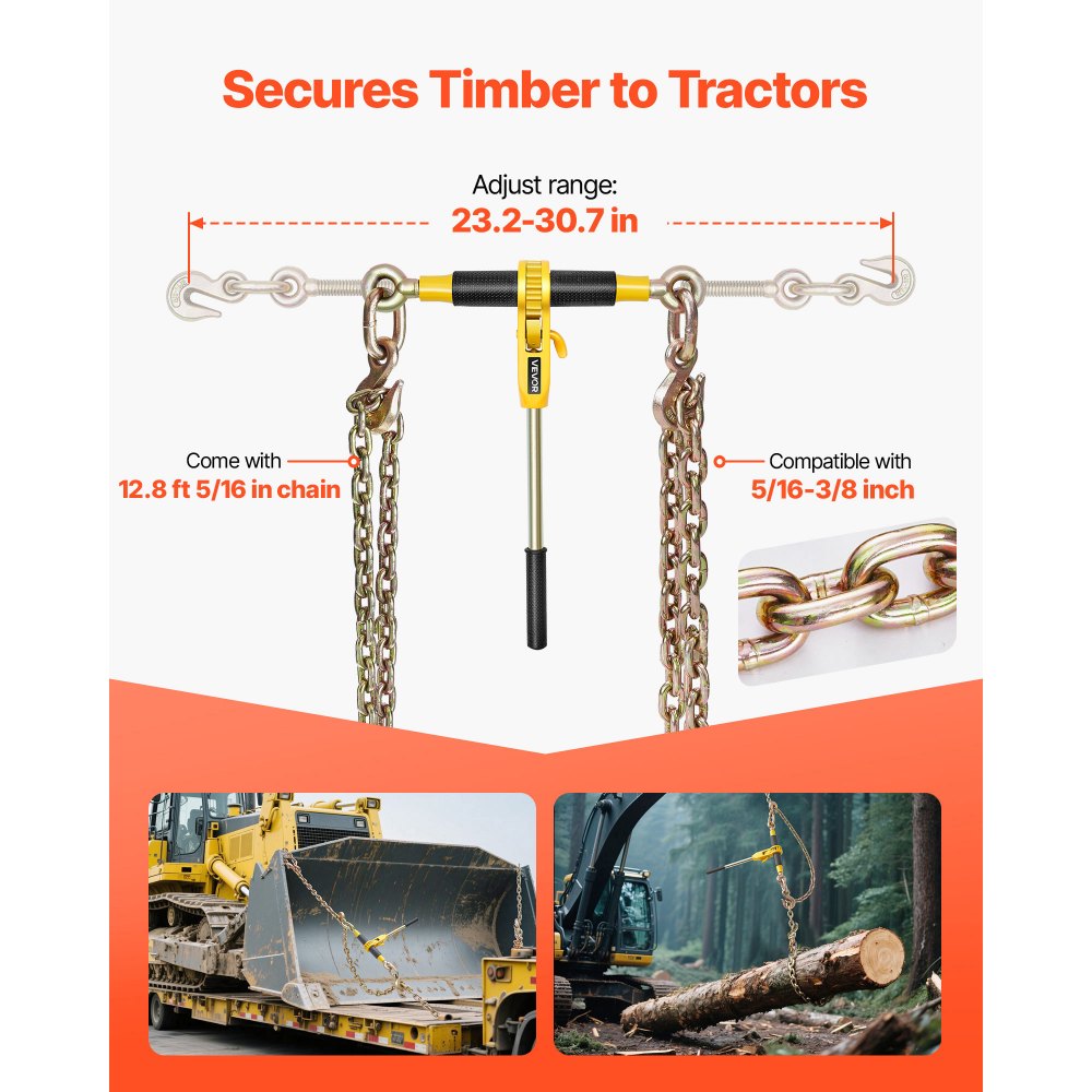 VEVOR Ratchet Chain Binder, 5/16 in x 12.8 ft G80 Chains, 8000 lbs Working Load of Ratchet Load Binder, Chains and