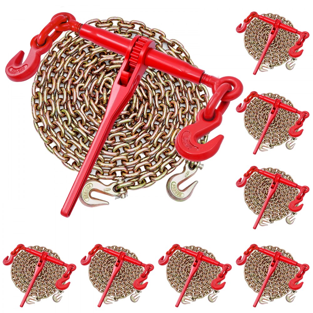 VEVOR Ratchet Chain Binder, 3/8 in x 10 ft G80 Chains, 9200 lbs Working Load of Ratchet Load Binder, Chains and Binders